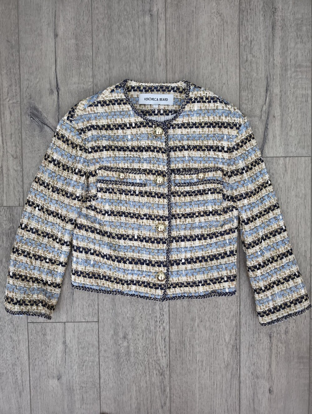 Veronica Beard Sumira Tweed Jacket - Ivory and Blue
